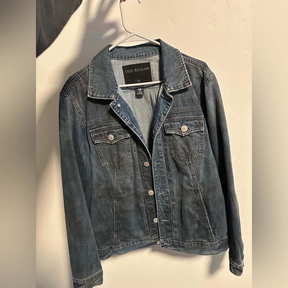 True Religion distressed denim trucker jacket